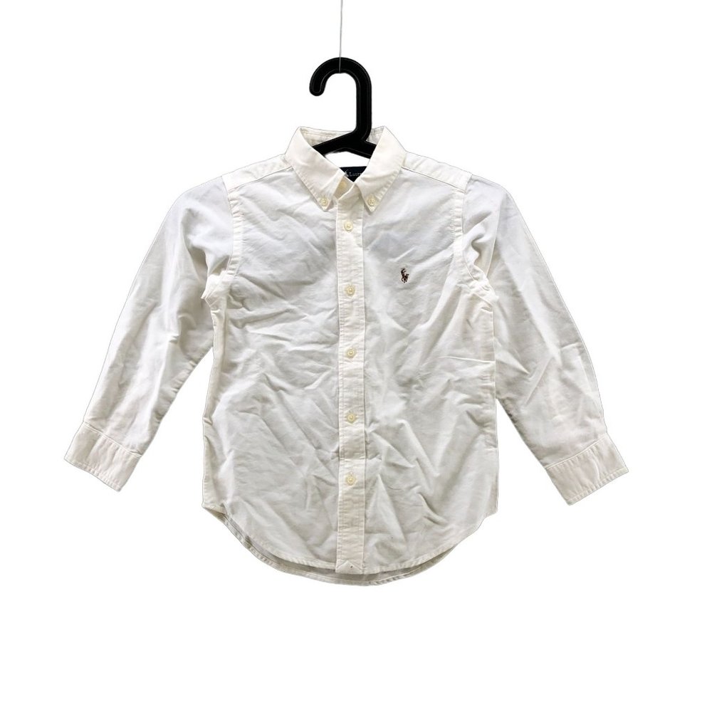 NWT Ralph Lauren Boys Size 5 Ivory/White Pony Logo Button Up Shirt Long Sleeve